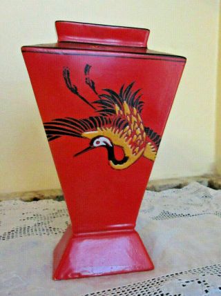 Vintage Shelley England Art Deco Vase Asian Heron Crane Decoration
