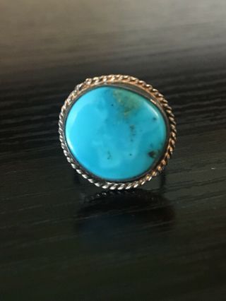 Vintage Native American Turquoise Ring Sterling Silver 3.  6 G Sz 4