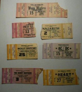 Vintage Rock Concert Ticket Stubs Van Halen Molly Hatchet Ac/dc Nazareth 1979 - 81
