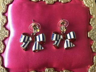 Betsey Johnson Vintage Yacht Club Striped Red White & Blue Ribbon Bow Earrings