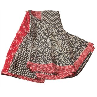 Sanskriti Vintage Black Saree 100 Pure Crepe Silk Printed Fabric 5Yd Craft Sari 6