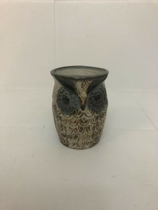 Vintage 1960s Owl Pencil Cup Vanity Retro Pottery Base Collectible Blue & Brown