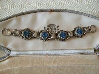 Vintage French Signed Chorange Paris Jewellery Lapis & Turquoise Silver Bracelet