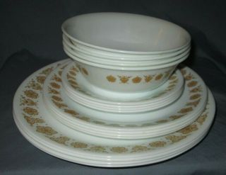 VINTAGE CORELLE BUTTERFLY GOLD DISHES DINNER PLATES LUNCHEON BOWLS CUPS MUGS, 3