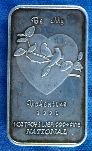 Vintage 1991 Be My Valentine 1 Ounce.  999 Silver Art Bar - National