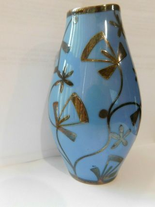 Vintage Thomas R Rosenthal Blue Floral Vase With Silver Inlay Germany 5 In Tall