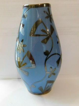 Vintage Thomas R Rosenthal blue floral vase with silver inlay Germany 5 in tall 2