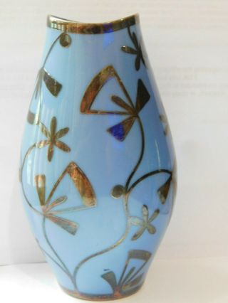 Vintage Thomas R Rosenthal blue floral vase with silver inlay Germany 5 in tall 3