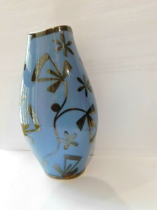 Vintage Thomas R Rosenthal blue floral vase with silver inlay Germany 5 in tall 4