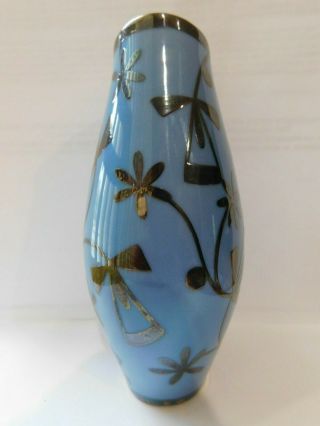 Vintage Thomas R Rosenthal blue floral vase with silver inlay Germany 5 in tall 5
