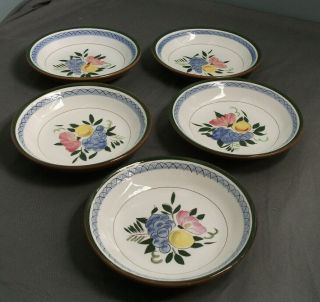5 Vintage Stangl Pottery Cereal Bowls - Fruit & Flower - Dura Fired - 7 7/8 " Sb