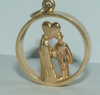 Vintage 9ct Gold Charm Bride & Groom In Gold Ring Charm 1977