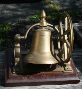 Vintage Ships Bell Mounted On Wooden Base Tone