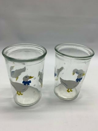 Duck Geese Country Juice Glasses Anchor Hocking Vintage Jelly Jar Set 2