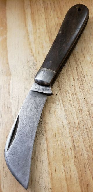 Vintage Challenge Cut Co Knife/ Wood Handle Hawkbill Utility Pocket Knife/ Usa