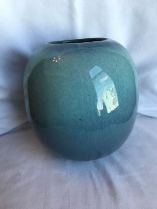 Vintage Glidden 49 Round Orb Vase Blue Black Mid Century Modern Art Pottery