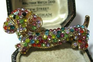 Lovely Vintage Style Dachshund SAUSAGE Dog Rainbow Crystal Jewellery BROOCH Pin 2