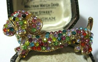 Lovely Vintage Style Dachshund SAUSAGE Dog Rainbow Crystal Jewellery BROOCH Pin 3