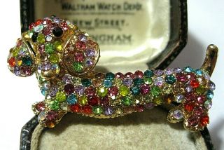 Lovely Vintage Style Dachshund SAUSAGE Dog Rainbow Crystal Jewellery BROOCH Pin 4