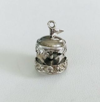 Vintage Sterling Silver Charm Pendant - Rotating Carousel Merry - Go - Round