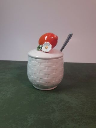 Vintage Orange Jam Jelly Preserves Jar Pot With Lid And Spoon Collectible