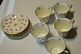 VTG 10 Piece Royal Albert Pin Roses Bone China Tea Set Tea Cups & Saucers 2