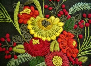 Large Floral Flower Vase Vintage Finished Completed Wall Art Crewel Embroidery