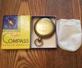 Vintage Taylor Compass Engraved " Usce " Pouch & Box