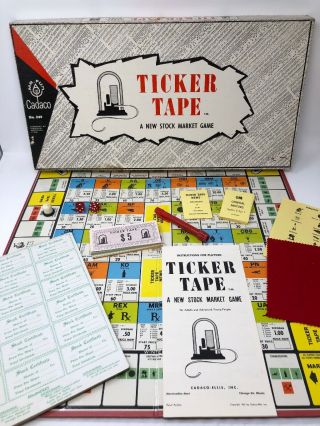 Ticker Tape Vintage 1963 Board Game Cadaco Ellis Stock Market Complete Made Usa