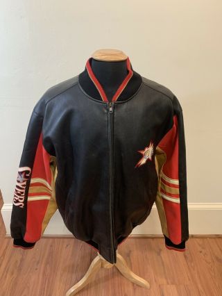 Vintage Official Licensed Nba Philadelphia 76ers Mens Faux Leather Jacket Sz Xl