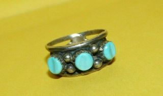 VTG NATIVE NAVAJO OLD PAWN SOUTHWESTERN STERLING SILVER & TURQUOISE RING SIZE 6 2