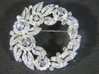 Vintage TRIFARI Crown Mark Rhinestone Silver Tone BROOCH Pin Clip Earrings 2