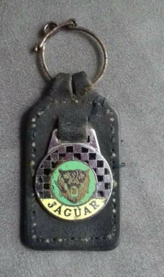 Vintage Jaguar Cars Enamel Leather Keyring