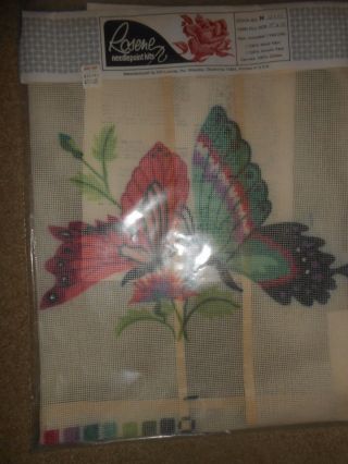 Vintage 14 " X18 " Rosene Originals Butterfly Footstool Needlepoint Kit Canvas
