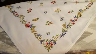 Vintage Tablecloth,  Heavy Cotton,  Multi - Color Floral Clusters,
