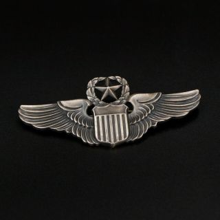 Vtg Sterling Silver - Wwii Pilot Command Wings Shield Star Brooch Pin - 23.  5g