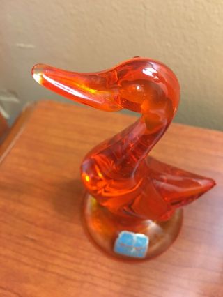 Vintage Viking Glass Red Persimmon 5 " Tall Epic Duck Figurine W Sticker
