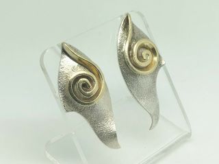 Stunning Vintage Studio Sterling Silver & Gold Modernist Swirl Large Earrings