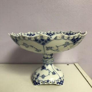 Vintage Royal Copenhagen Blue Fluted Lace Pedestal Footed Compote Dish - W Chip
