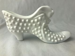 Fenton White Milk Glass Pointy Hobnail Cat Head Boot Shoe Slipper Vintage 6 " L