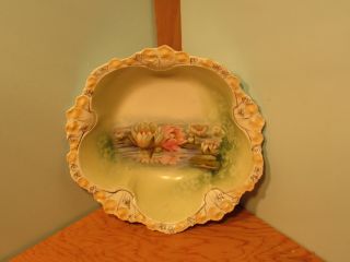 Vintage Rs Prussia White With Pale Green Tones Floral Water Lilly Serving Bowl