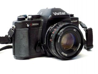 Vivitar V3800n 35mm Slr Film Camera Multi - Exp W/ Mc 50 Mm 1:1.  7 Vivitar Lens