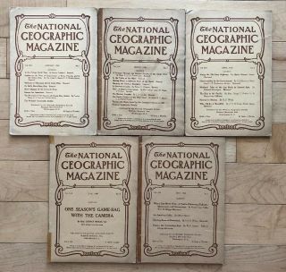 1908 National Geographic Magazines 5 Issues Jan March,  April,  May,  June