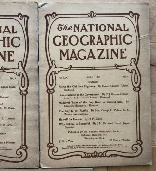 1908 National Geographic Magazines 5 Issues Jan March,  April,  May,  June 7