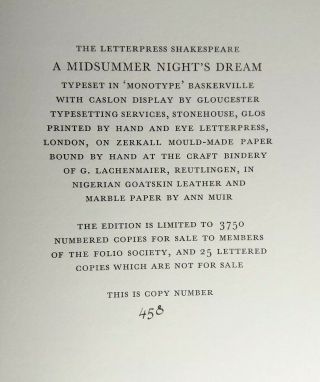 Folio Society Shakespeare Letterpress A Midsummer Night ' s Dream Ltd Edition 2008 4