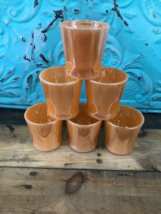 6 Vintage Anchor Hocking Fire King Peach D Handle Luster Lustre Mugs Coffee Cup
