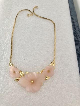 Vintage Trifari Pink Floral Statement Necklace Im Gold Tone Setting