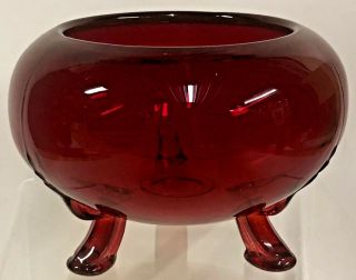 Vintage Anchor Hocking Royal Ruby Dark Red Glass 3 Footed 3.  5 " Rose Bowl Dish