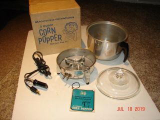 Vintage Electric Popcorn Maker Manning - Bowman 3 Quart Corn Popper 35503 - 1 W/ Box