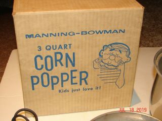VINTAGE Electric POPCORN MAKER Manning - Bowman 3 Quart CORN POPPER 35503 - 1 W/ BOX 2